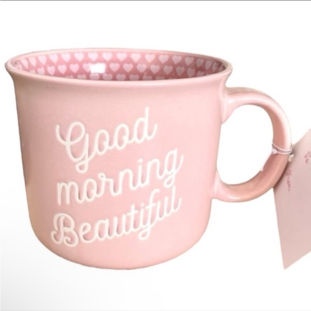 GOOD MORNING BEAUTIFUL Baby Blush Pink Heart Coffee Mug NEW